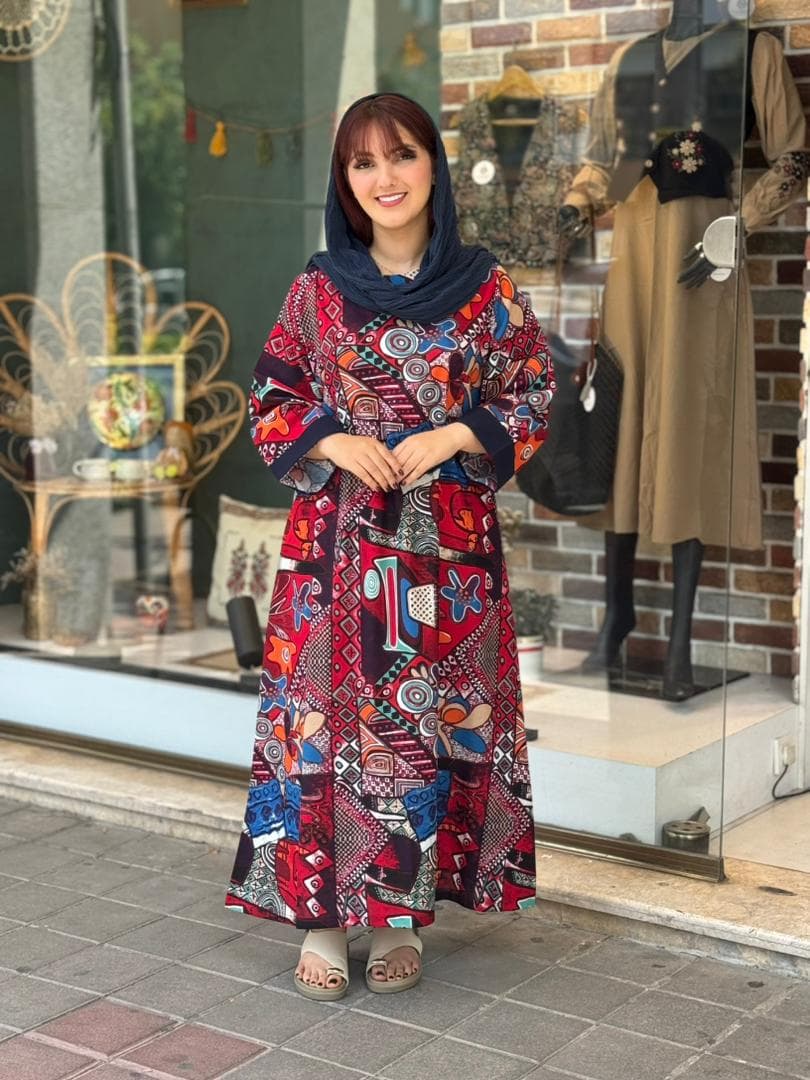 پیراهن پریا طرحدار شلوغ آبی زرشکی