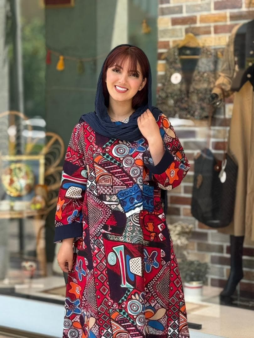 پیراهن پریا طرحدار شلوغ آبی زرشکی — تصویر ۲