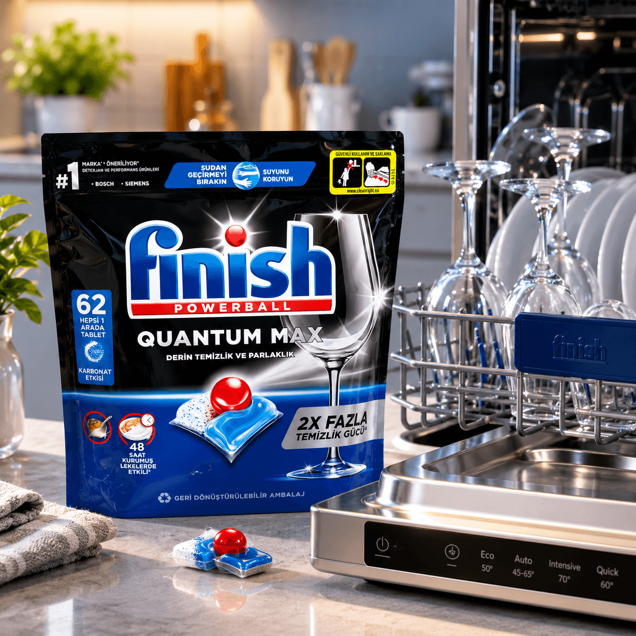 قرص ماشین ظرفشویی فینیش کوانتوم مکس Finish Quantum Max بسته 62 عددی — تصویر ۲