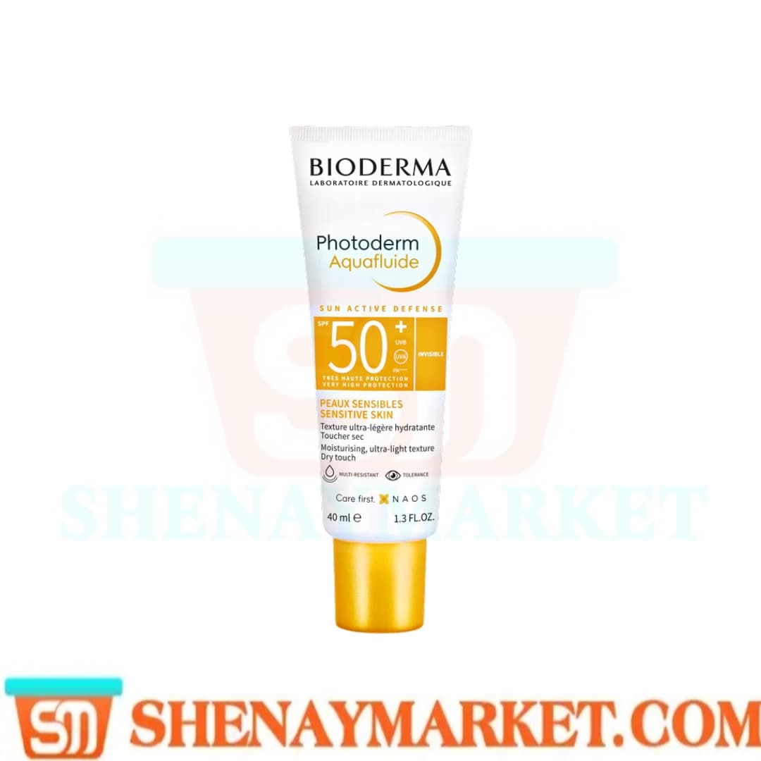 ضد آفتاب بایودرما SPF+50 مدل فتودرم آکوافلویید Aquafluide مخصوص پوست های خشک و حساس حجم 40 میل