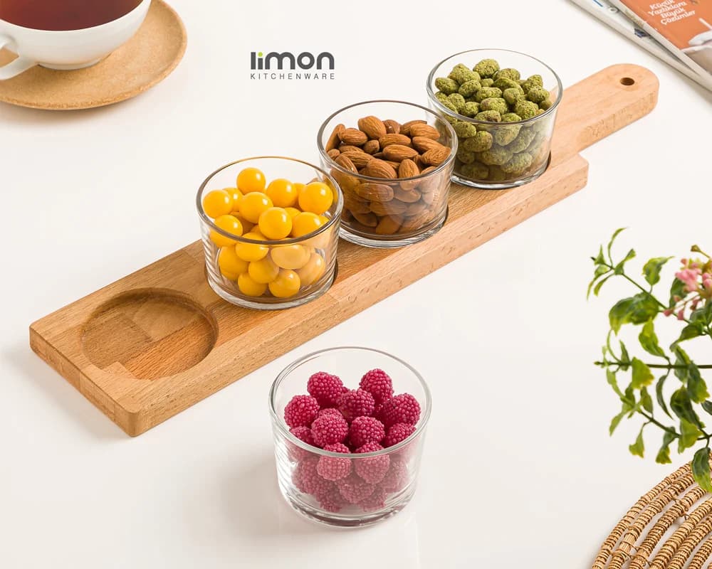 اردوخوري گرد 4 عددي پايه چوبي ليمون — تصویر ۲