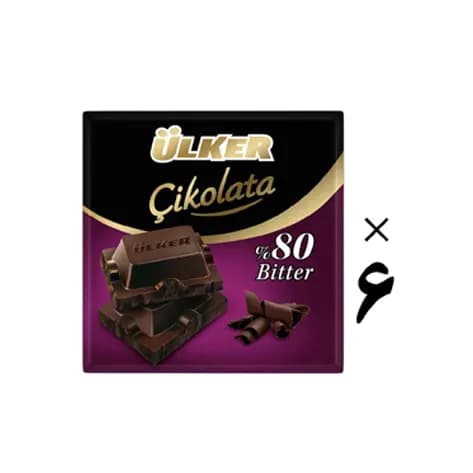 شکلات تخته ای اولکر Ulker Cikolata Bitter تلخ 80 درصدی بسته ۶ عددی — تصویر ۲