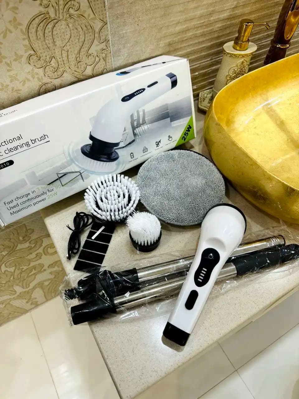 براش شستشو برقی شارژی 25 وات JY-6010 اورجینال | 9 سری کاربردی برای سینک، حمام، ماشین و سطوح مختلف — تصویر ۳