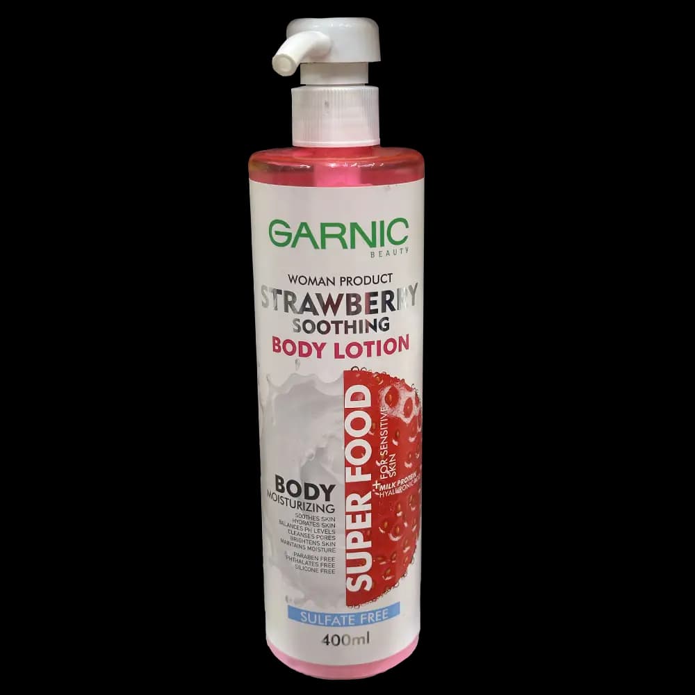 لوسیون بدن گارنیک مدل Strawberry Soothing مناسب پوست های حساس حجم 400 میلی لیتر