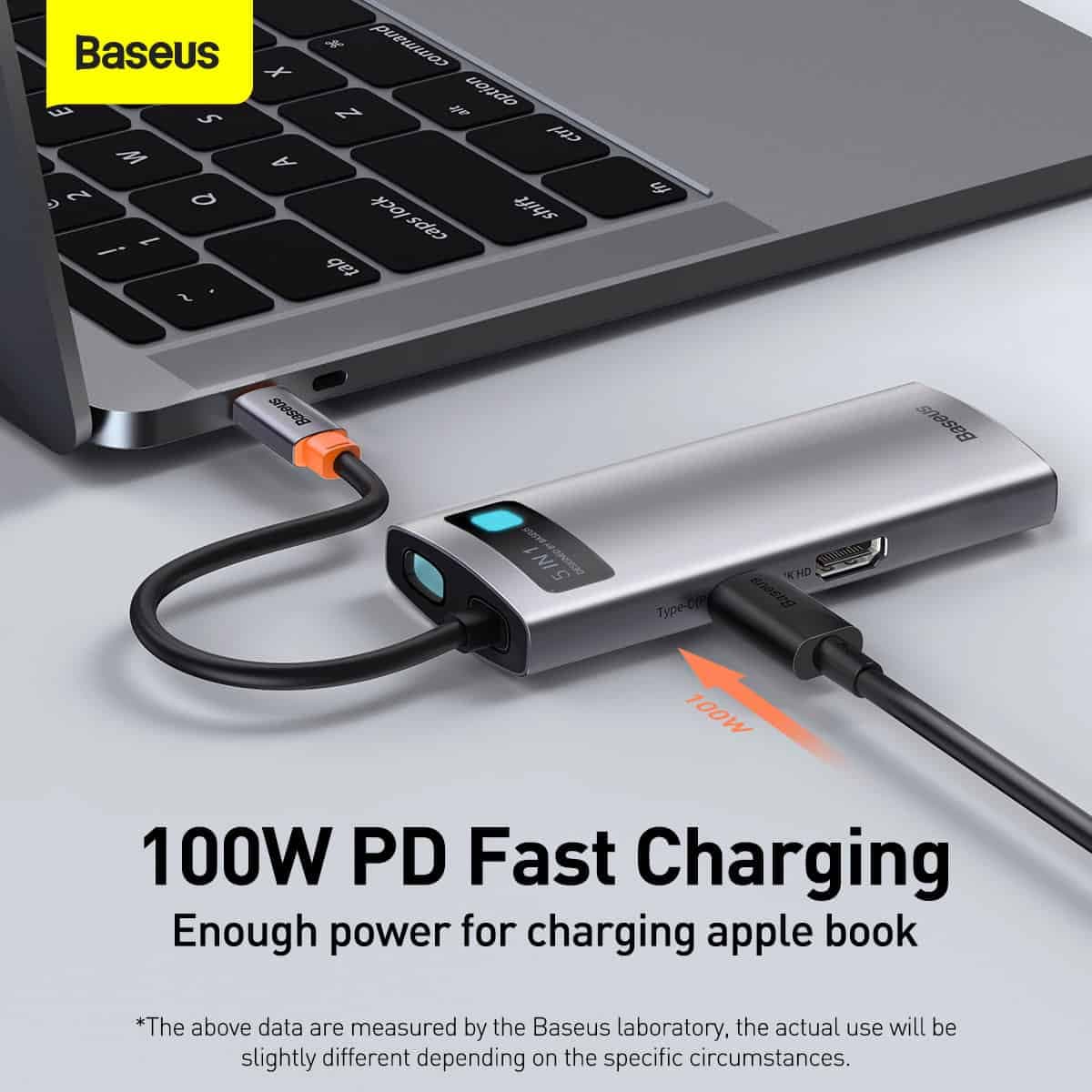 هاب 5 پورت بیسوس Baseus 5 in 1 Multifunctional Type-C HUB CAHUB-CX0G توان 100 وات — تصویر ۴