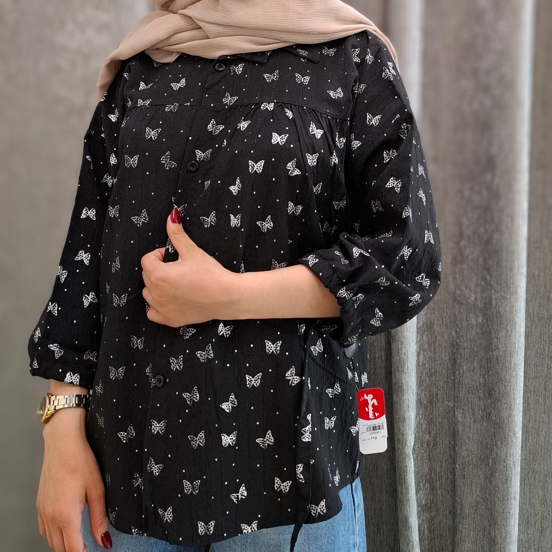 مانتو چین‌دار صوفیا طرح پروانه‌ای (زنانه)