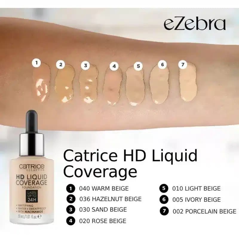کرم پودر مات کاتریس Catrice مدل HD Liquid Coverage Foundation کد 020 رنگ Rose Beige — تصویر ۴