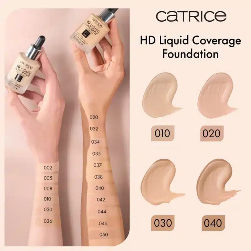 کرم پودر مات کاتریس Catrice مدل HD Liquid Coverage Foundation کد 010 رنگ Light Beige — تصویر ۶