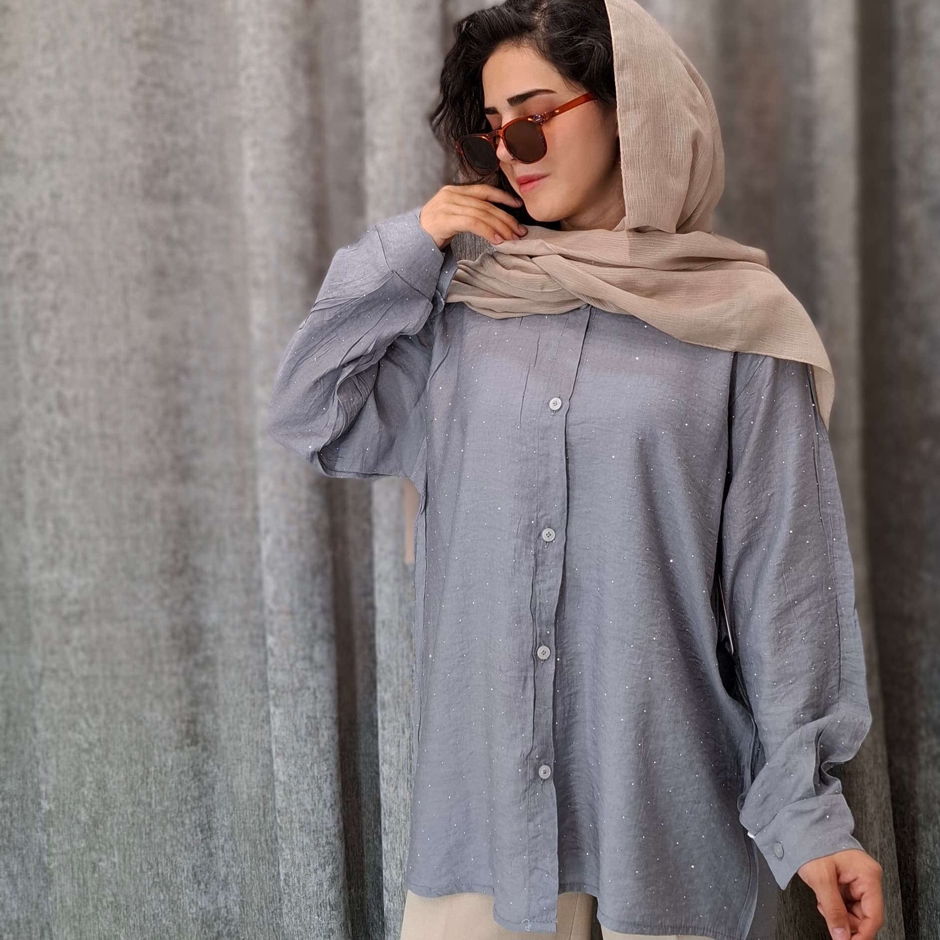 شومیز مانتویی شانتون نگین‌دار (زنانه)