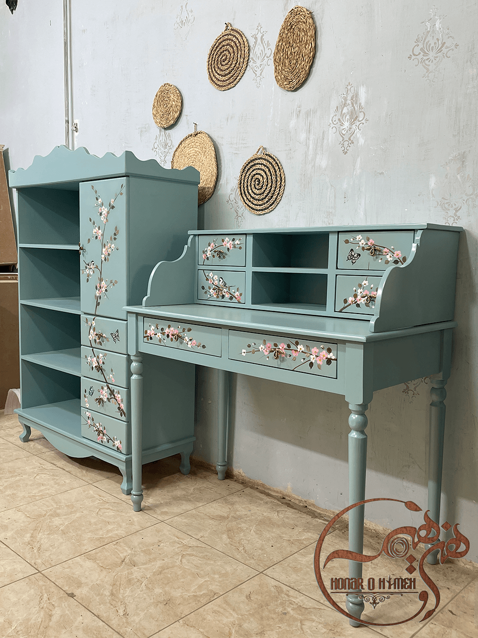 ست میز تحریر و کتابخانه گندم
