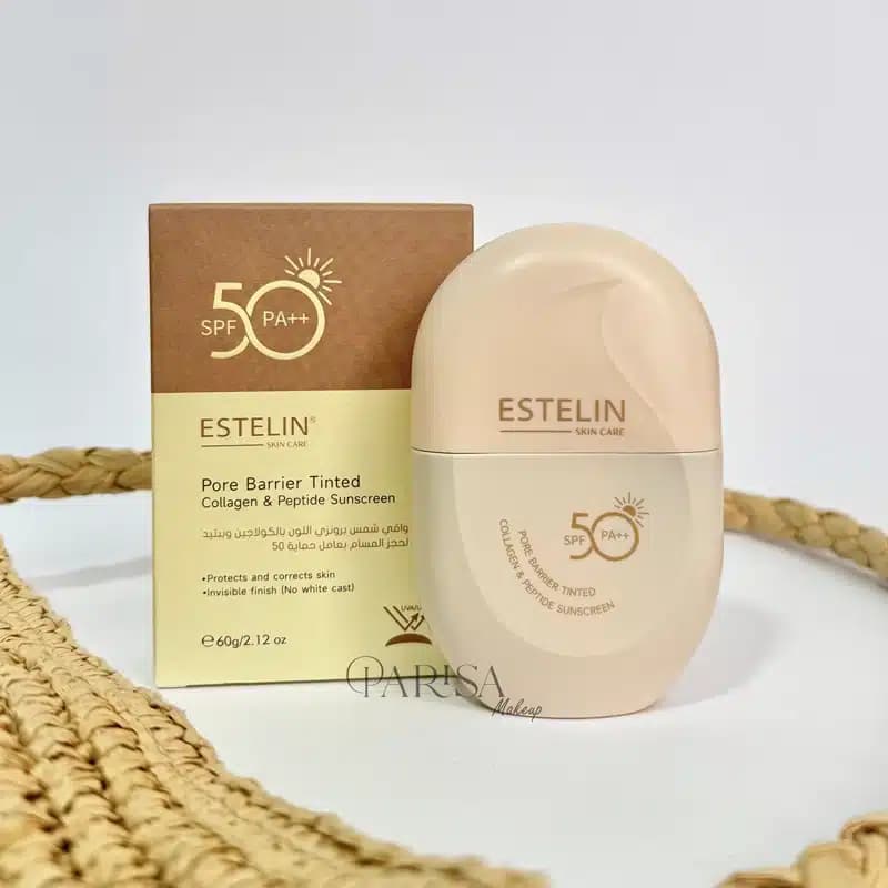 ضدآفتاب رنگی SPF50 استلین Estelin مدل Pore Barrier Tinted Collagen & Peptide Sunscreen(60 گرم)