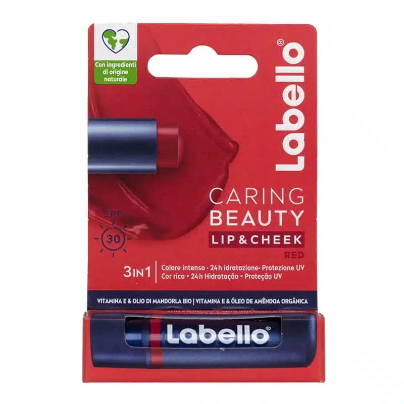 بالم لب رنگی 3 در 1 لبلو Labello مدل SPF30 Caring Beauty رنگ Red