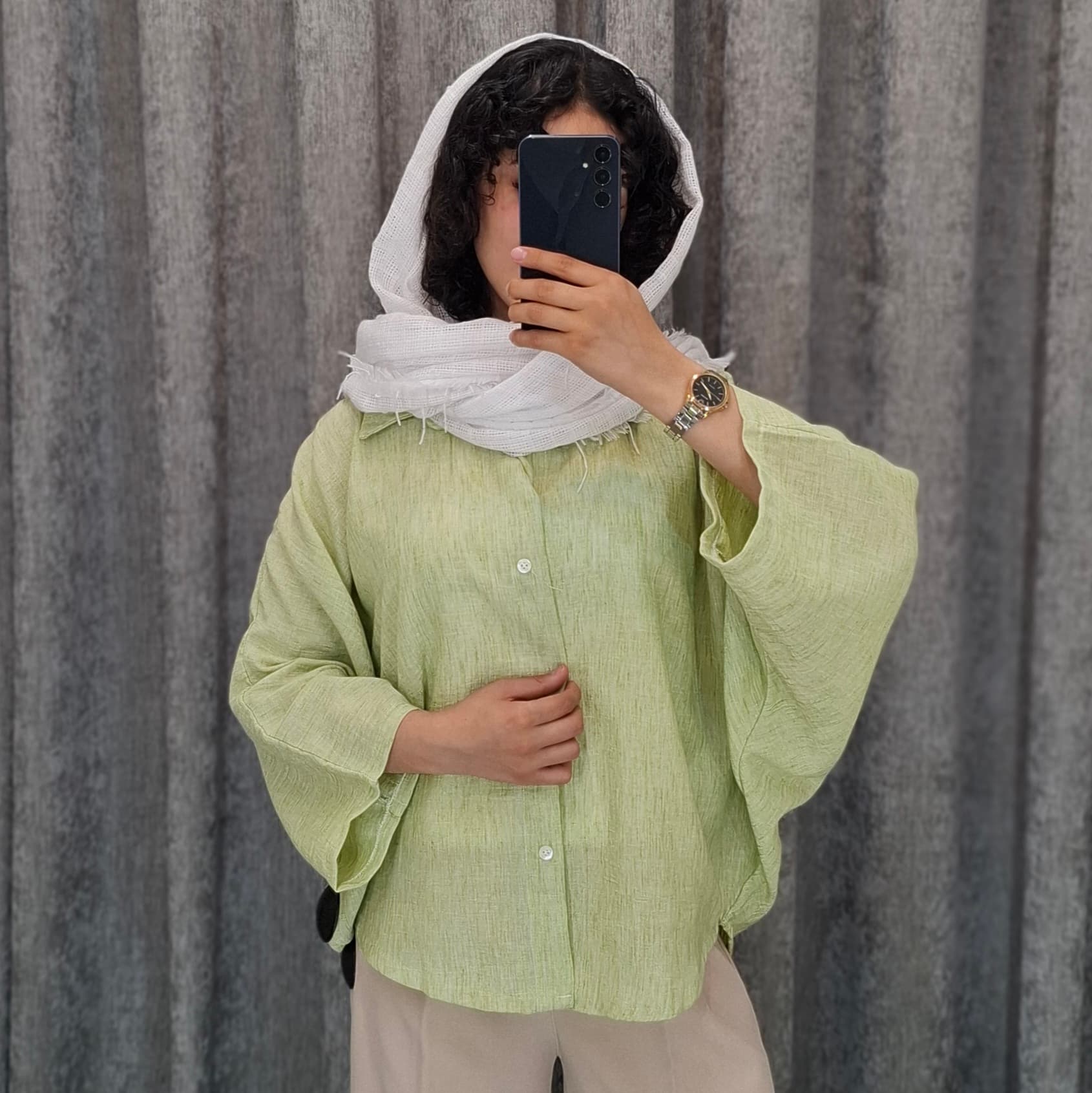 شومیز مانتویی پانچ پارچه اسلپ(زنانه) — تصویر ۶