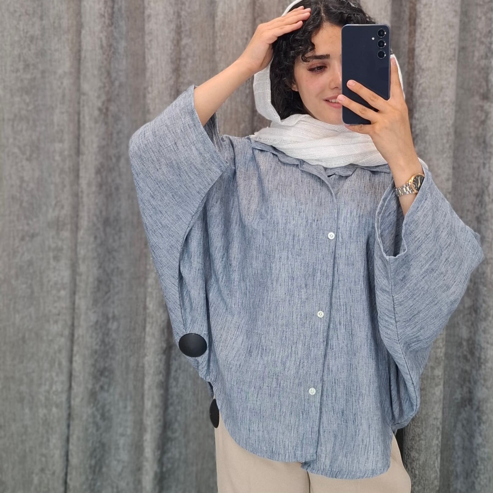 شومیز مانتویی پانچ پارچه اسلپ(زنانه)