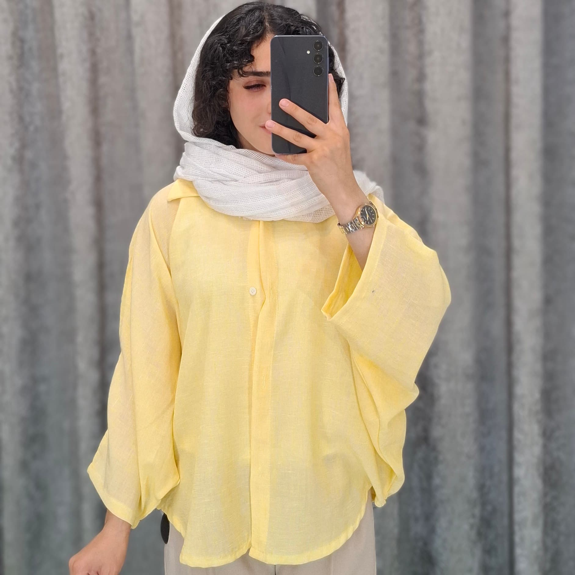 شومیز مانتویی پانچ پارچه اسلپ(زنانه) — تصویر ۳
