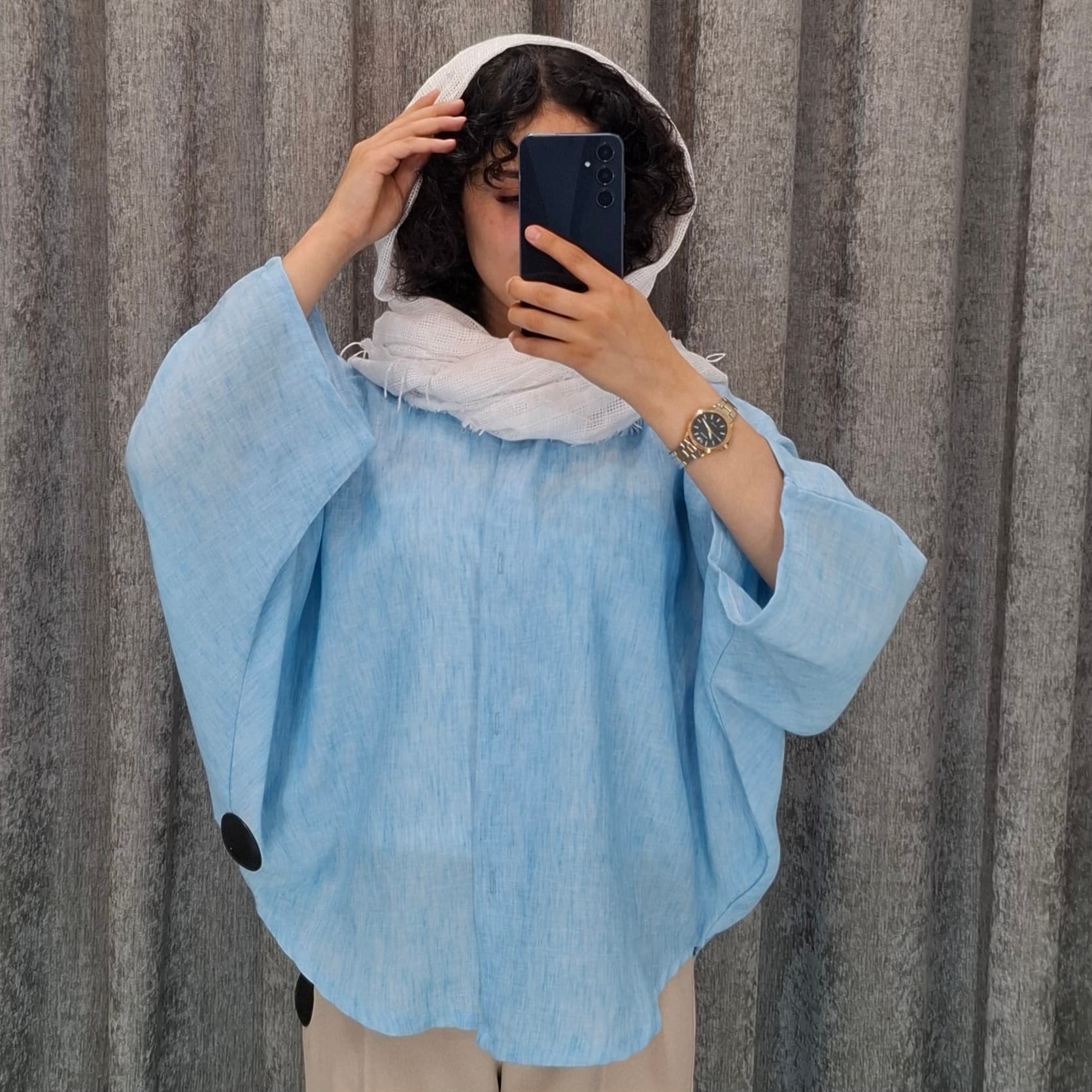 شومیز مانتویی پانچ پارچه اسلپ(زنانه) — تصویر ۵