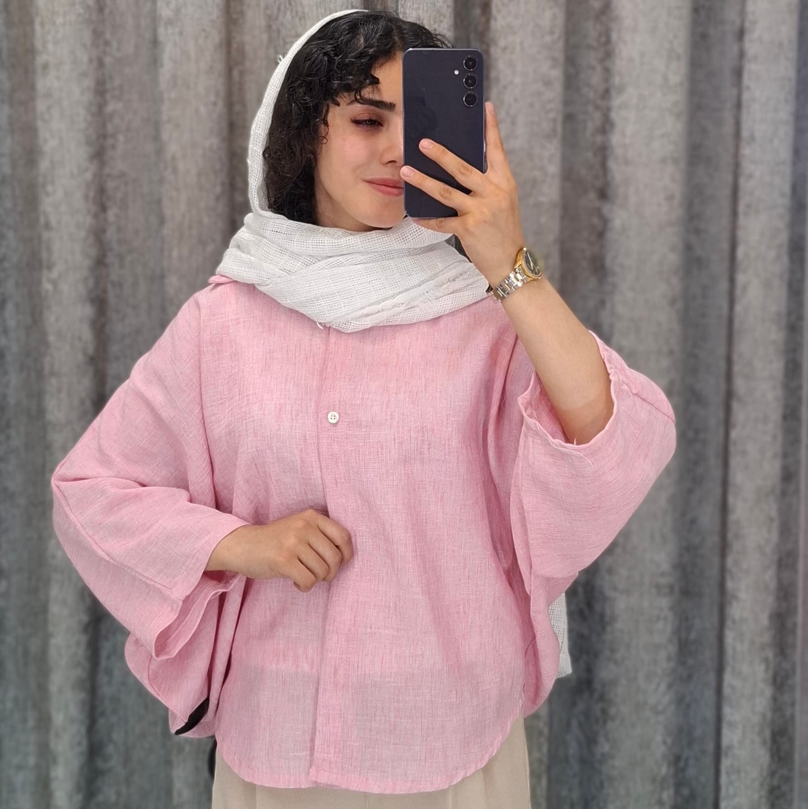 شومیز مانتویی پانچ پارچه اسلپ(زنانه) — تصویر ۴