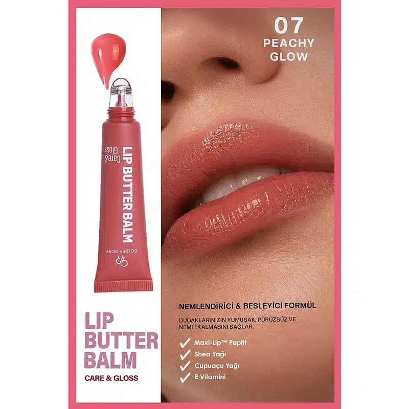 بالم لب کره ای گلدن رز Golden Rose مدل Lip Butter Balm کد 07 رنگ Peachy Glow — تصویر ۳