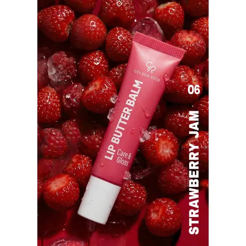 بالم لب کره ای گلدن رز Golden Rose مدل Lip Butter Balm کد 06 رنگ Strawberry Jam — تصویر ۴