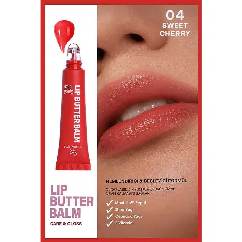 بالم لب کره ای گلدن رز Golden Rose مدل Lip Butter Balm کد 04 رنگ Sweet Cherry — تصویر ۳