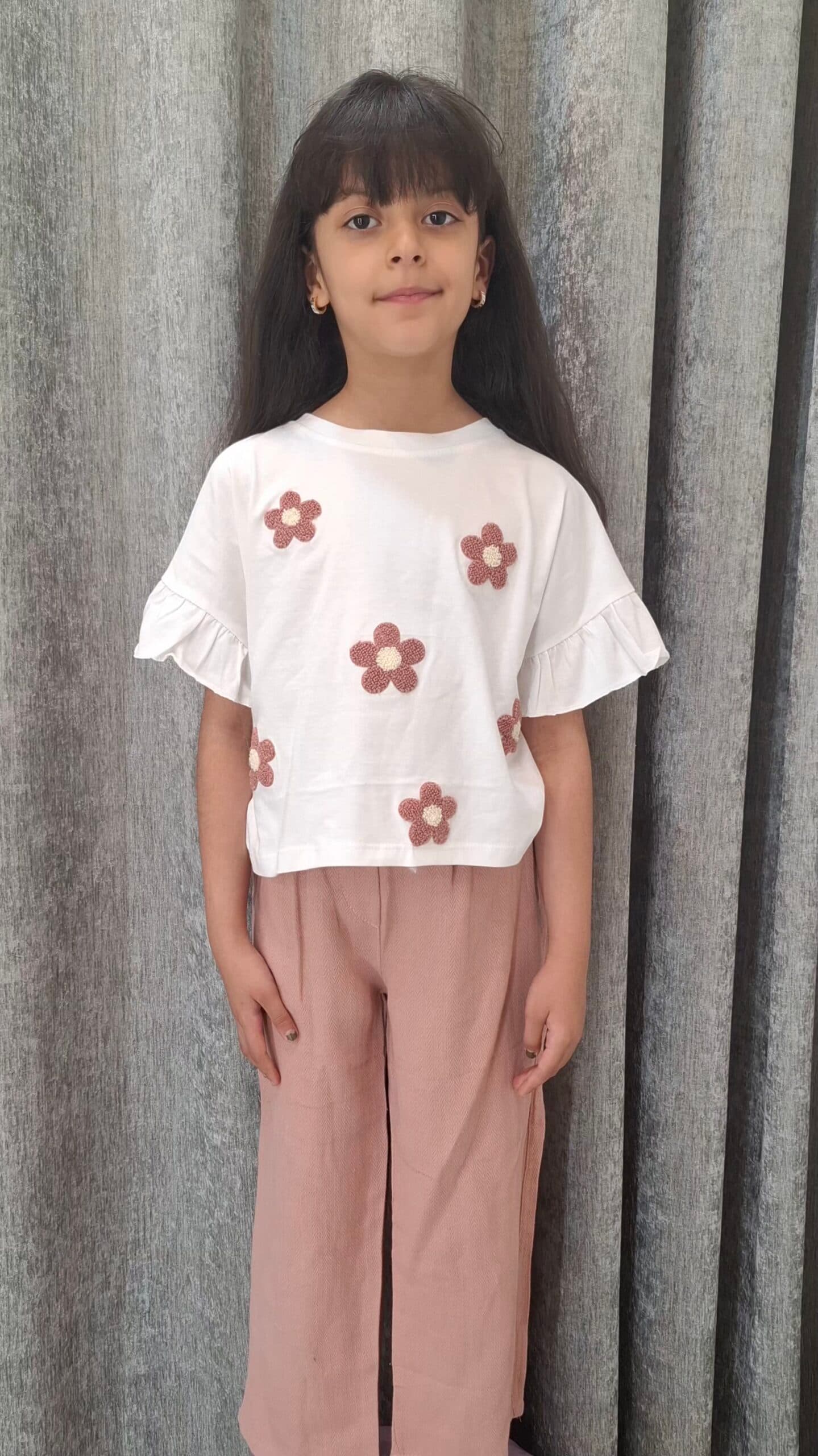 ست تیشرت و شلوار دخترانه شنل‌دوزی طرح گل (بچگانه)