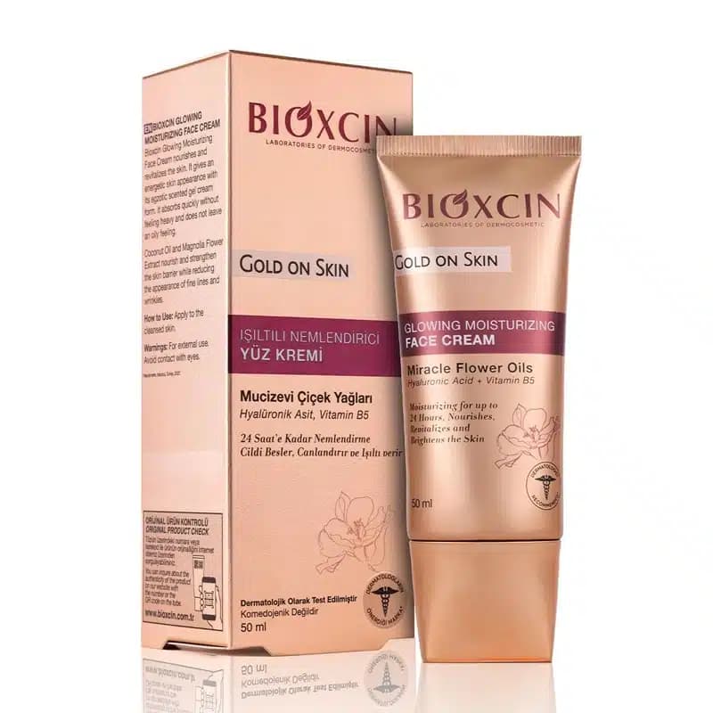 کرم مرطوب‌ کننده و درخشان‌ کننده پوست بیوکسین Bioxcin Gold On Skin Glowing Moisturizing Face Cream (50 میل)