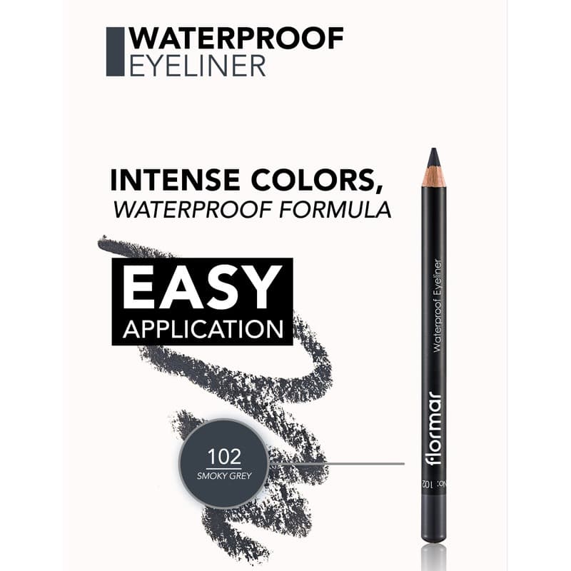 مداد چشم ضدآب فلورمار flormar مدل Waterproof کد 102(رنگ Smoky Grey) — تصویر ۲