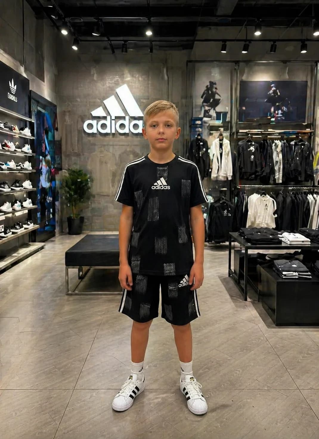 ست تیشرت شلوارک بچگانه مشکی سفید آدیداس وارداتیADIDAS