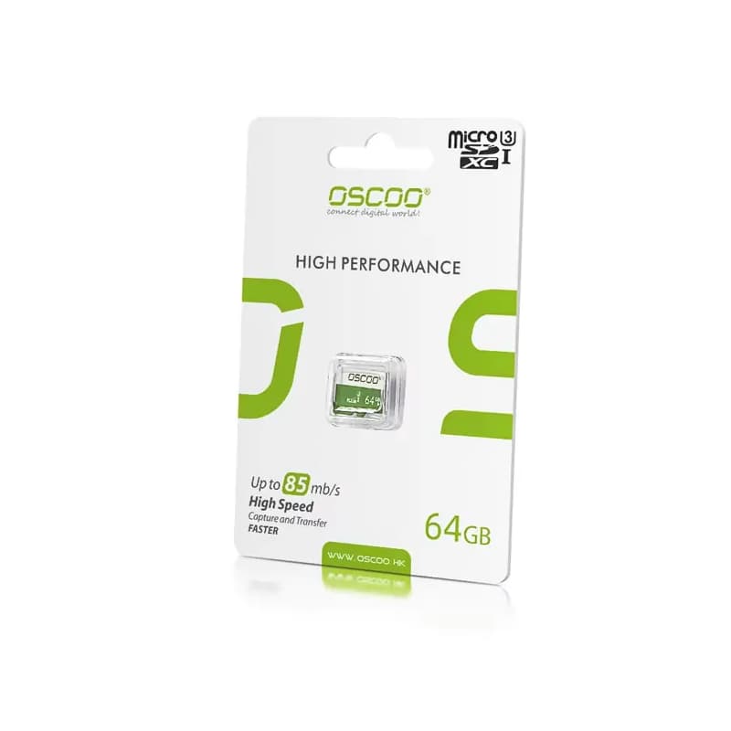 کارت حافظه میکرو اس‌دی اوسکو 64 گیگابایت سرعت 85MB/s U3 (سبز) — تصویر ۲
