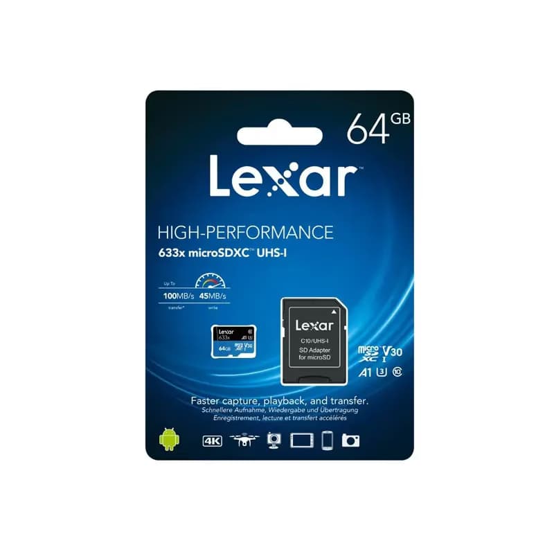 کارت حافظه میکرو اس‌دی لکسار 64 گیگابایت سرعت 100MB/s U3 A1 V30 — تصویر ۲