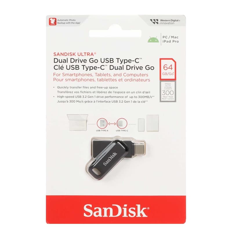 فلش مموری سن دیسک 64 گیگابایت USB3.1 مدل Ultra Dual Drive GO Type-C (مشکی) — تصویر ۴
