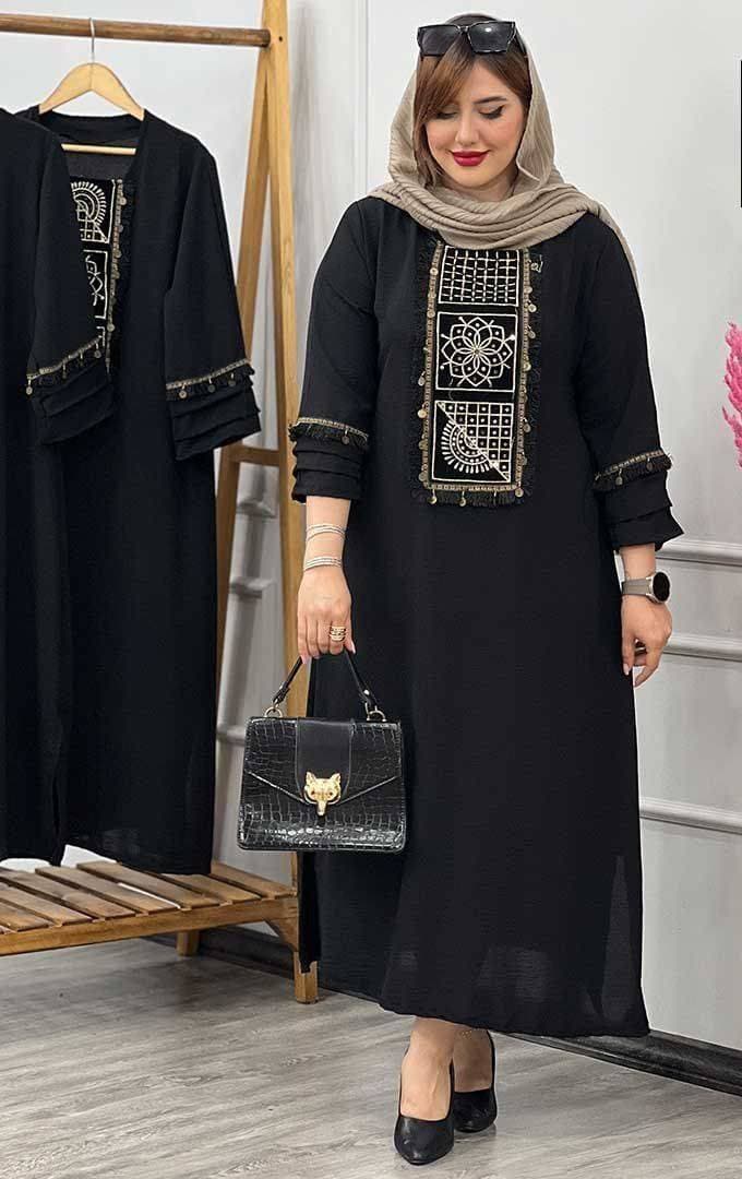 مانتو زنانه بلند مدل دلارا پارچه ابروبادی سنتی (کد: ۱۲۴۷۳) — تصویر ۷