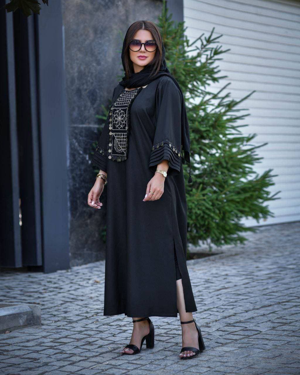 مانتو زنانه بلند مدل دلارا پارچه ابروبادی سنتی (کد: ۱۲۴۷۳) — تصویر ۵