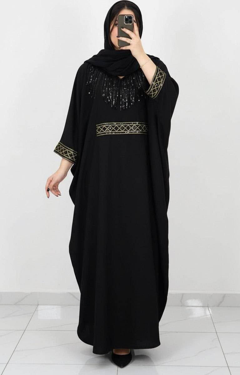 عبای مجلسی زنانه مدل ماهک جنس الیزه خرجکار درخشان (کد: ۸۲۳۳) — تصویر ۶