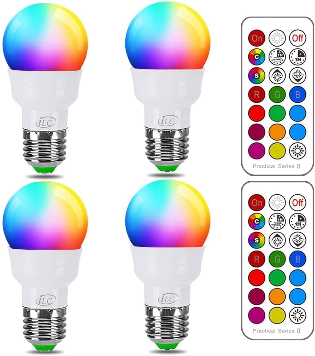 لامپ هوشمند چند رنگ iLC RGB LED – مدل US‑WW‑RGB‑3W‑E26 (بسته ۴ تایی)