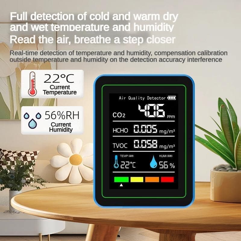 مانیتور حرفه‌ای کیفیت هوای ۵ در ۱ مدل Ocdonor ZN MT25 اندازه‌گیری CO₂، فرمالدئید (HCHO)، ترکیبات آلی فرّار (TVOC)، دما و رطوبت — تصویر ۵