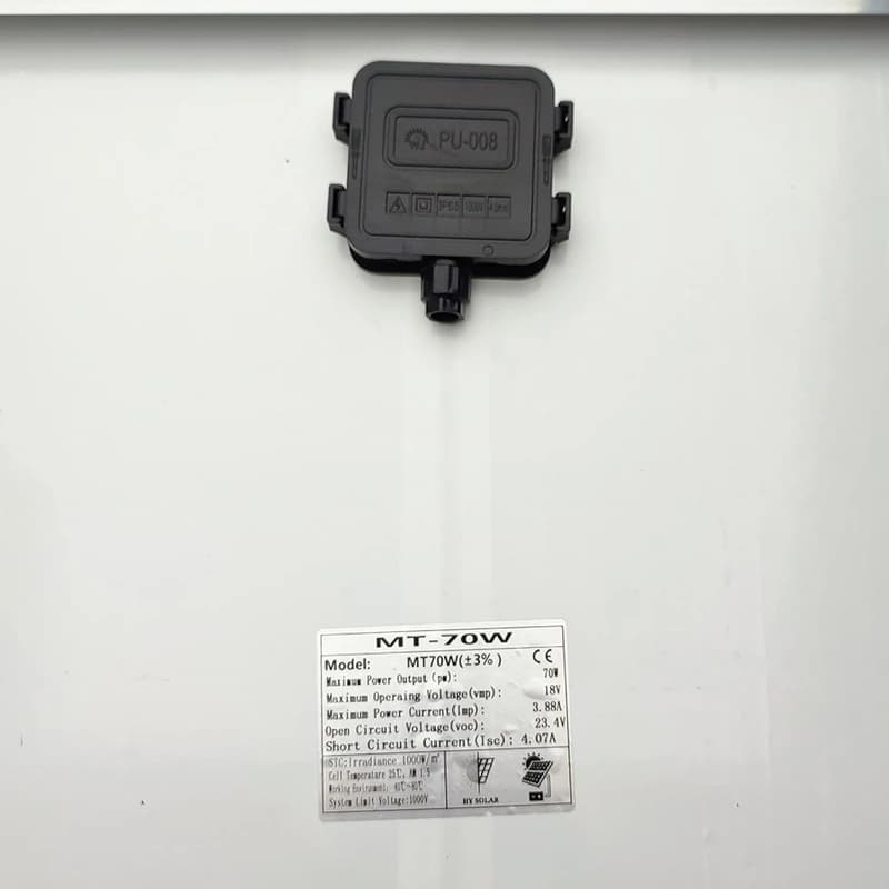 پنل خورشیدی پلی‌کریستال مدل MT-70W ظرفیت 70 وات 18 ولت — تصویر ۳