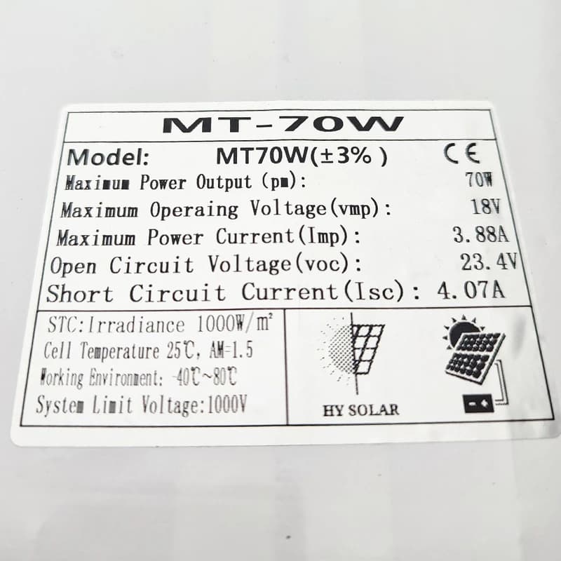 پنل خورشیدی پلی‌کریستال مدل MT-70W ظرفیت 70 وات 18 ولت — تصویر ۴