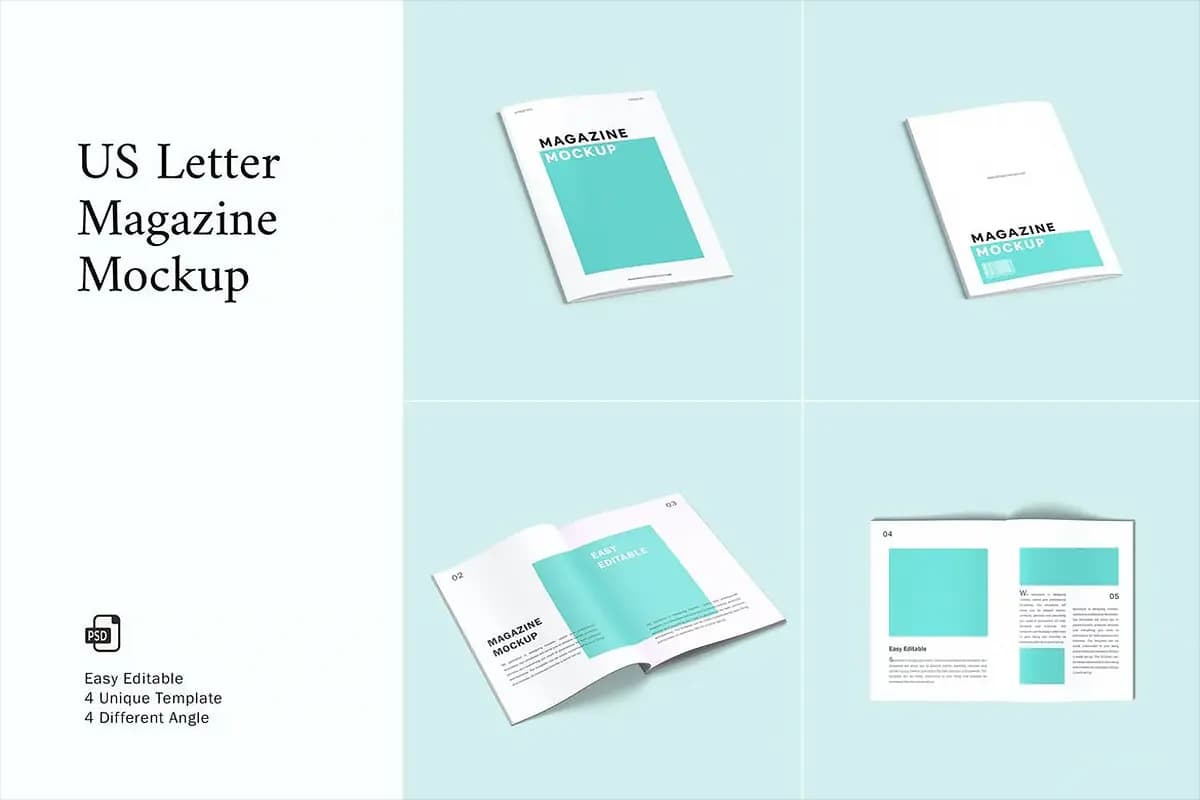 موکاپ مجله سایز US Letter – 4 فایل