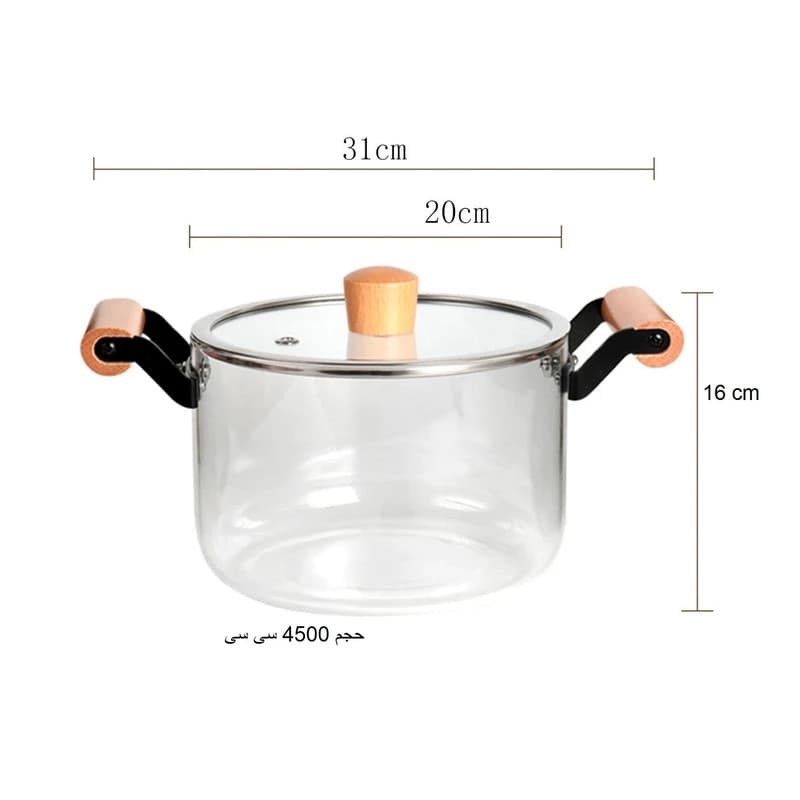 قابلمه پیرکس مدل شیشه ای 4.5L سایز — تصویر ۵