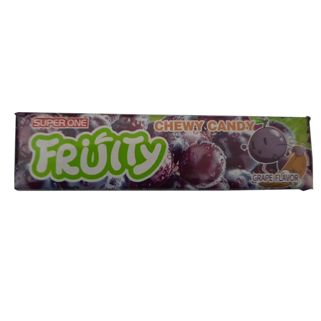 تافی جویدنی میوه‌ای سوپر وان مدل Fruity وزن 16 گرم – (طعم توت فرنگی / پرتقال / انگور) — تصویر ۳