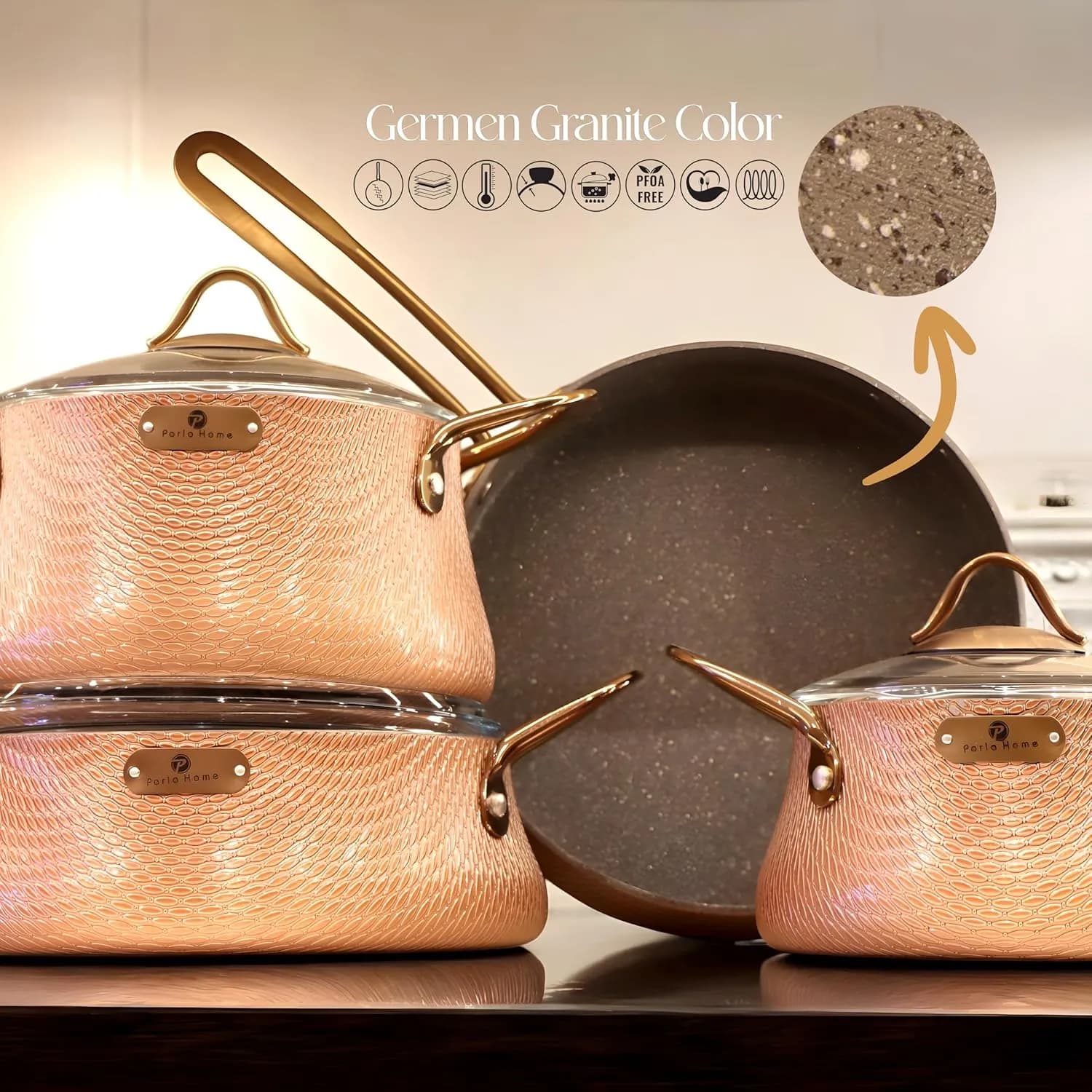 سرویس قابلمه گرانیتی ۹ پارچه پارلا هوم (ParlaHome) مدل E-1020 سری Elegance — تصویر ۵