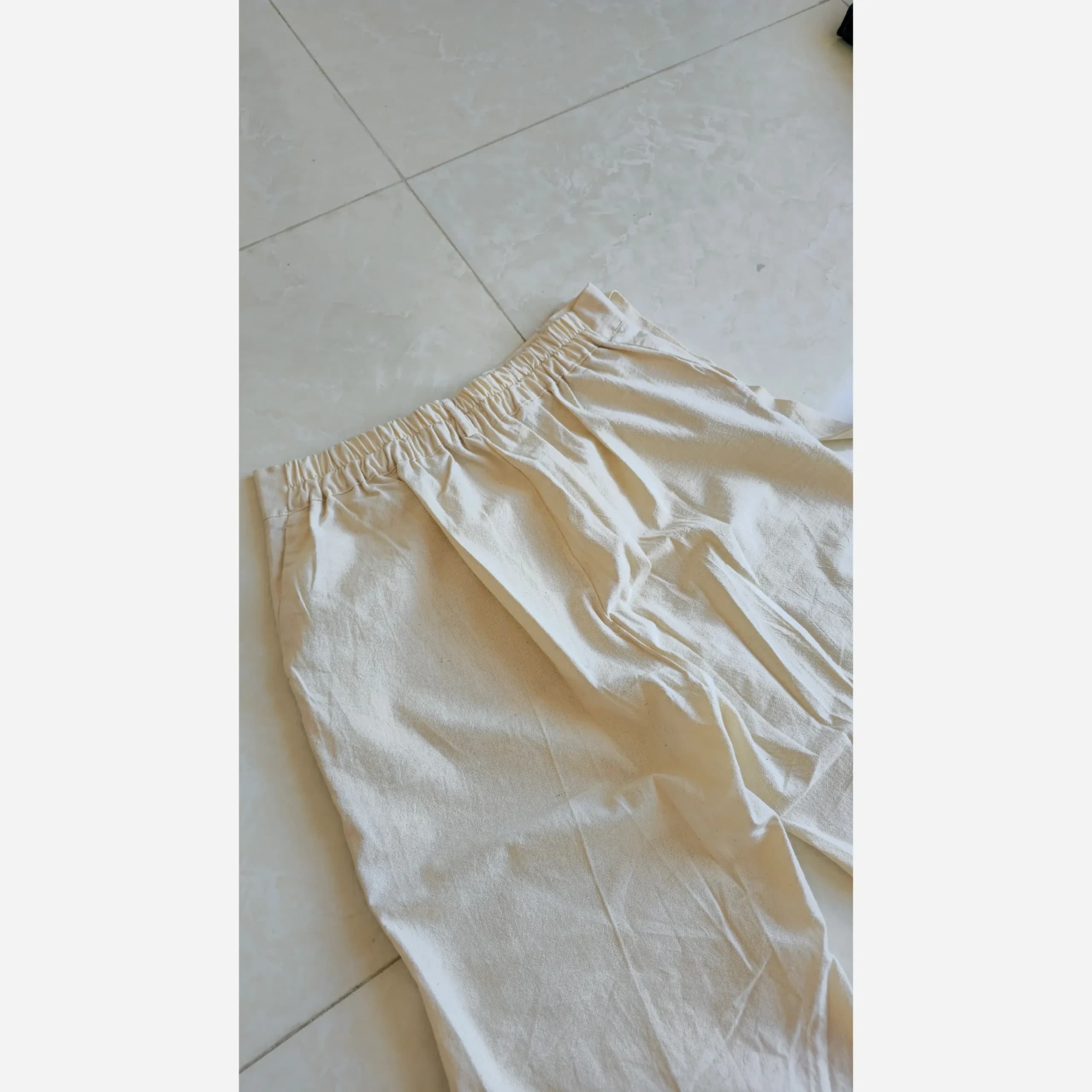 شلوار بگ لینن زنانه کرم کمر کشی سایز 1 و 2 — تصویر ۹
