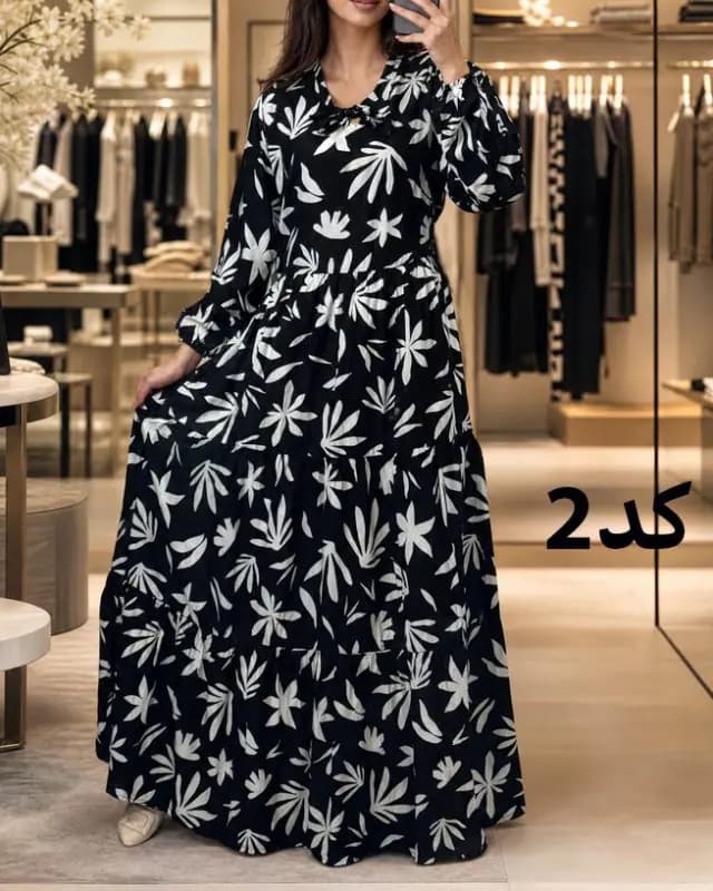 پیراهن زنانه طرحدار نخی طبقه ای فری سایز T1076