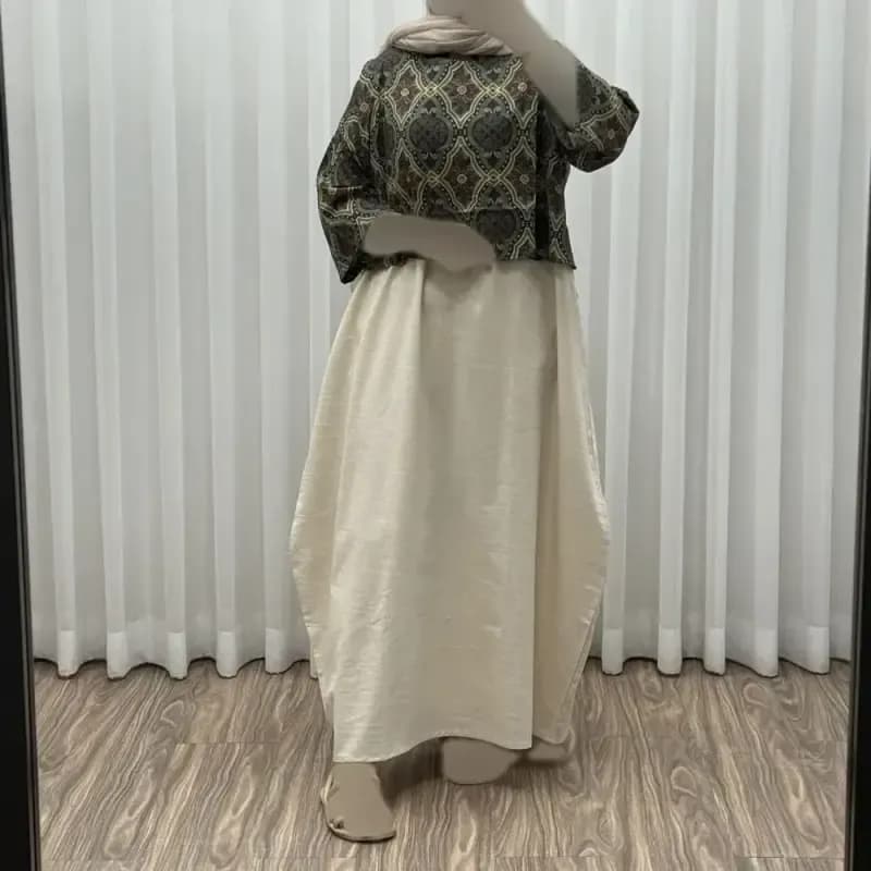 سارافون رویه لینن فری سایز زنانه شیک و راحت مناسب تا سایز 46 چهارفصل مناسب بارداری — تصویر ۴