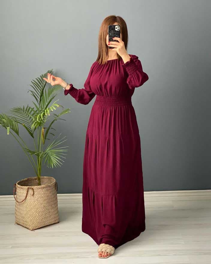 پیراهن ساحلی زنانه آستین بلند فری سایز رنگ زرشکی 40144