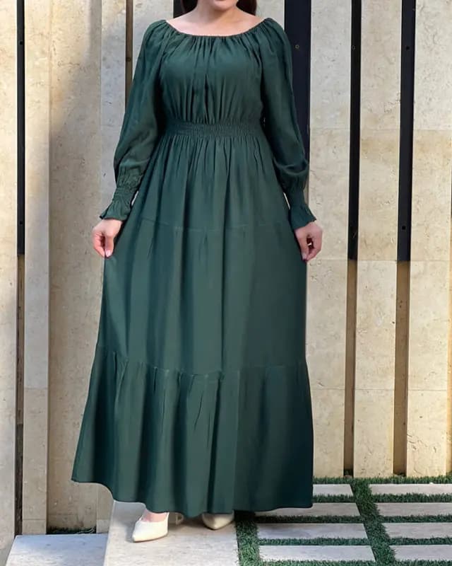 پیراهن ساحلی زنانه آستین بلند فری سایز رنگ سبز یشمی 40144