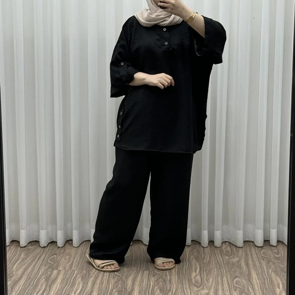 ست بلوز و شلوار زنانه مدل پانچی جنس شانتون فری سایز مناسب تا 52 — تصویر ۷