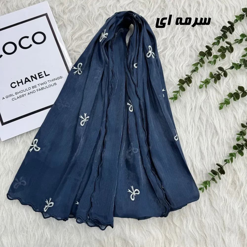 شال حریر کبریتی پاپیونی مشکی وارداتی مجلسی و روزمره قواره 190 در 67 — تصویر ۳