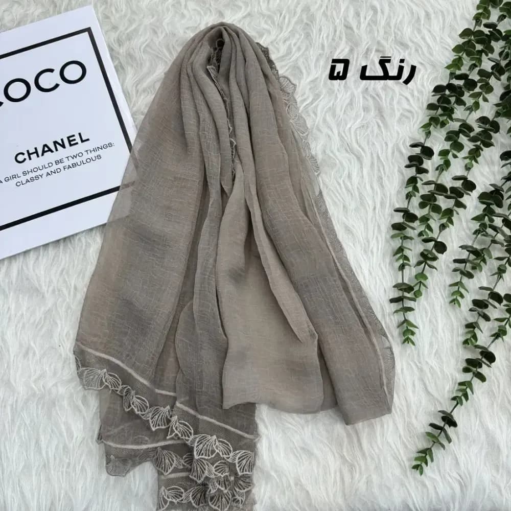 شال وارداتی حریر دانتل مجلسی و روزمره قواره 200 در 65 — تصویر ۷